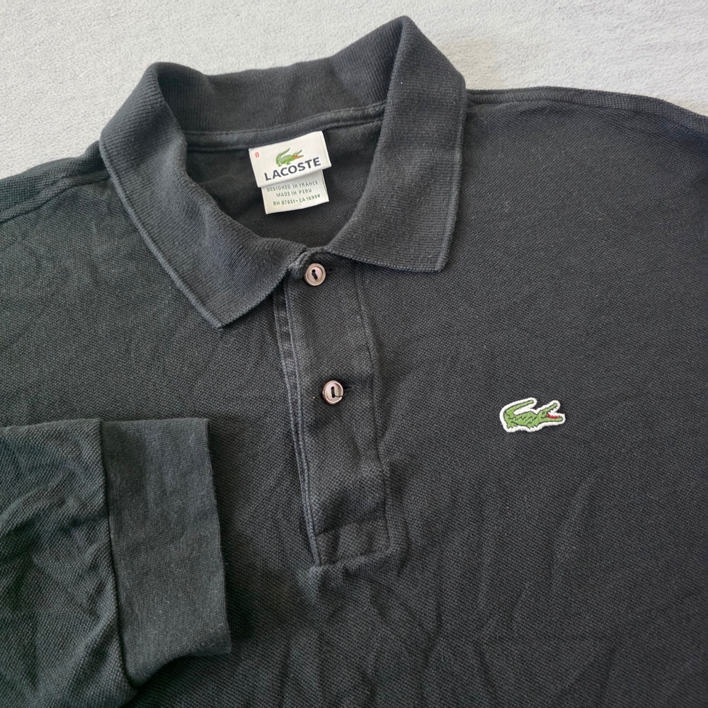 Lacoste Mens Long Sleeve Pique Polo Shirt Black Size 8 Embroidered Logo